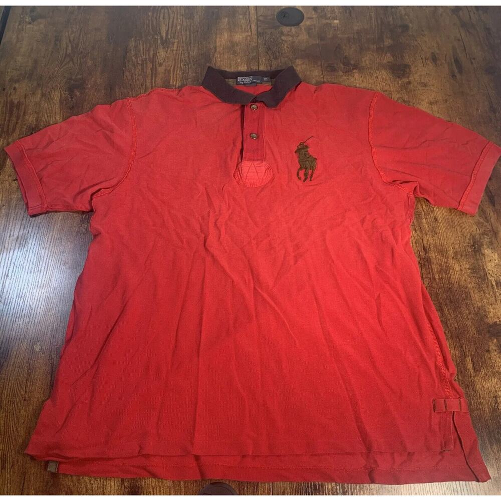 POLO by Ralph Lauren Big Pony Snap Button Rugby Polo Shirt XLT Red Vented